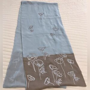 Floral Blue and Brown Silk Scarf